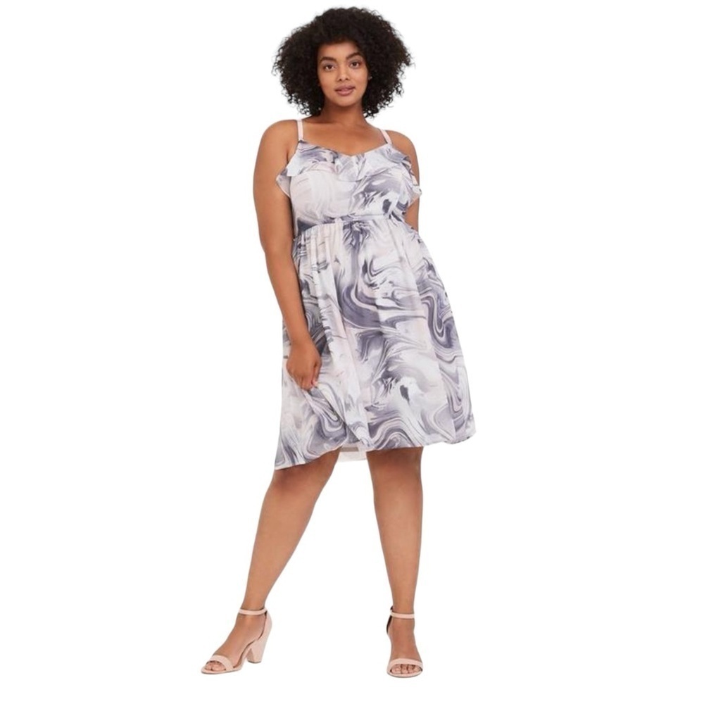 Torrid Mini‎ Chiffon Ruffle Skater Dress Marble White 1X